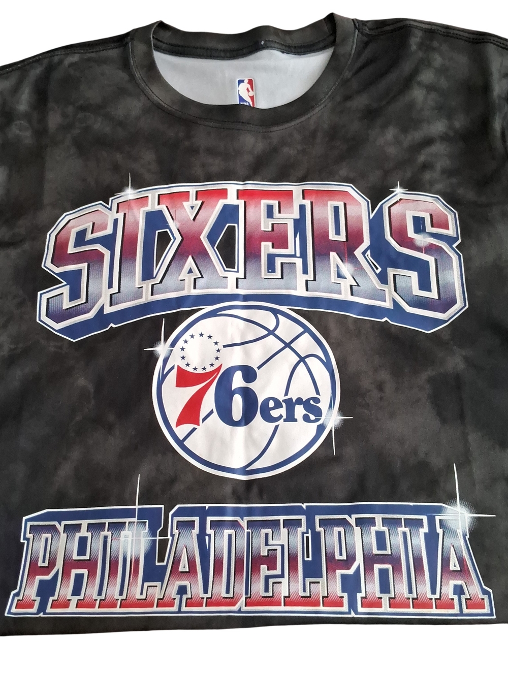 NBA Philadelphia 76ers Black Red White Blue Graphic Tee Size Large